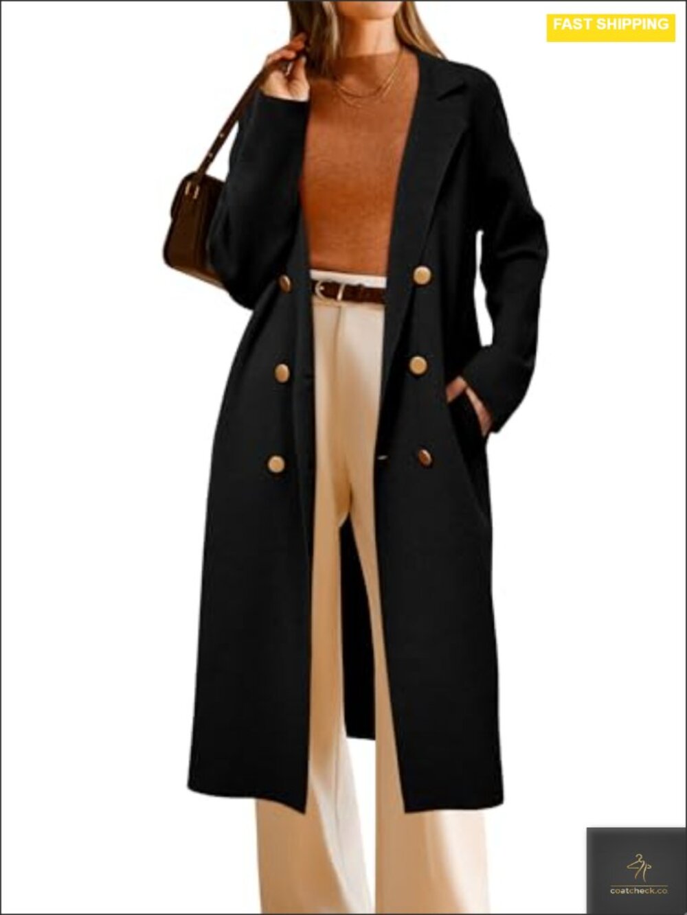 Women's Double Breasted Long Cardigan Sweater Coat Wool Blend Notch Lapel